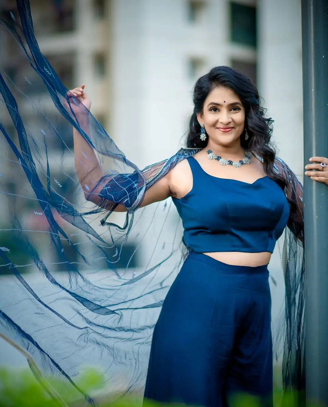 Telugu Actress Gayatri Bhargavi in Blue Lehenga Choli